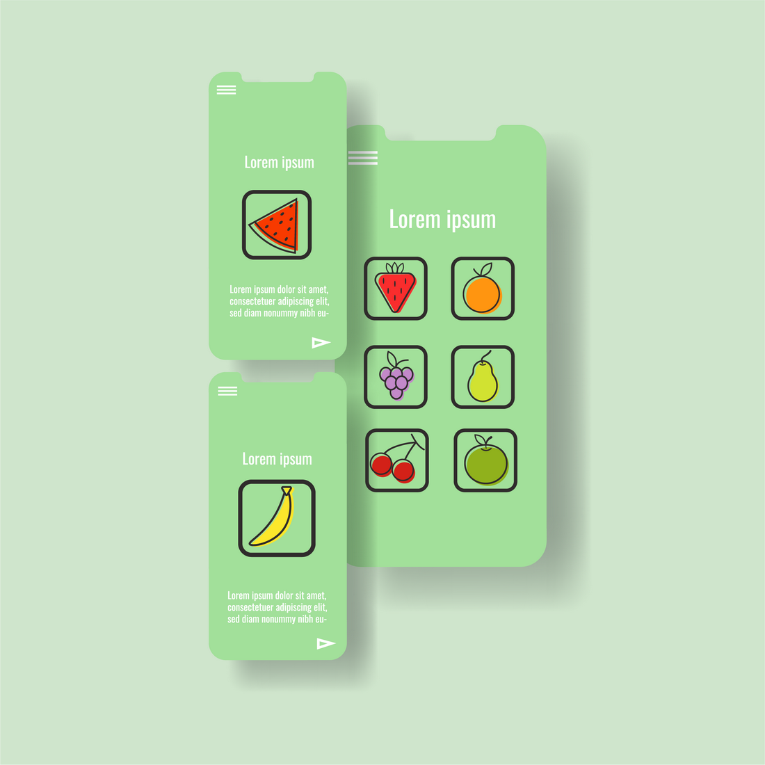 Flat fruit icons preview image.