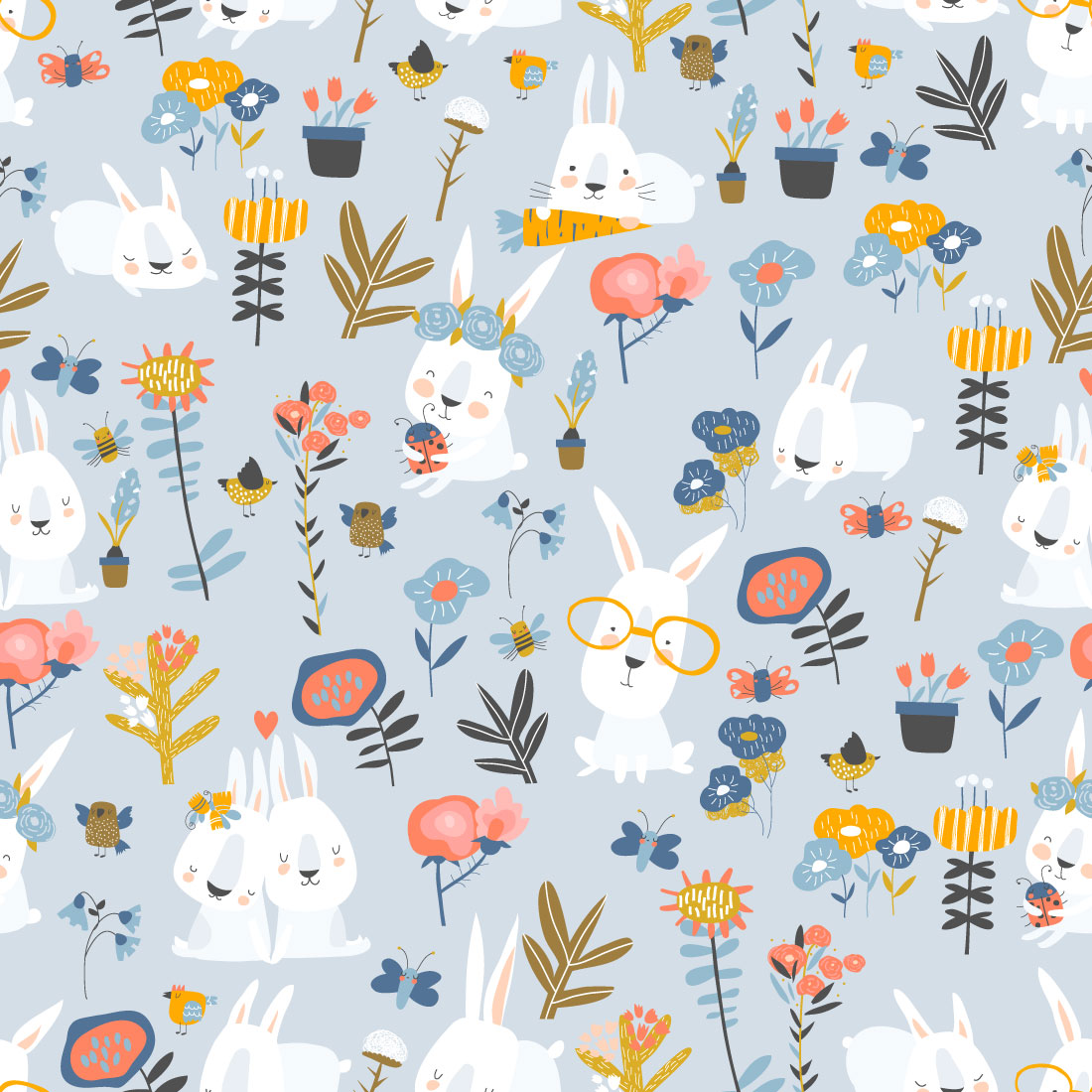 Seamless Pattern of Cute Cartoon Bunnies preview image.