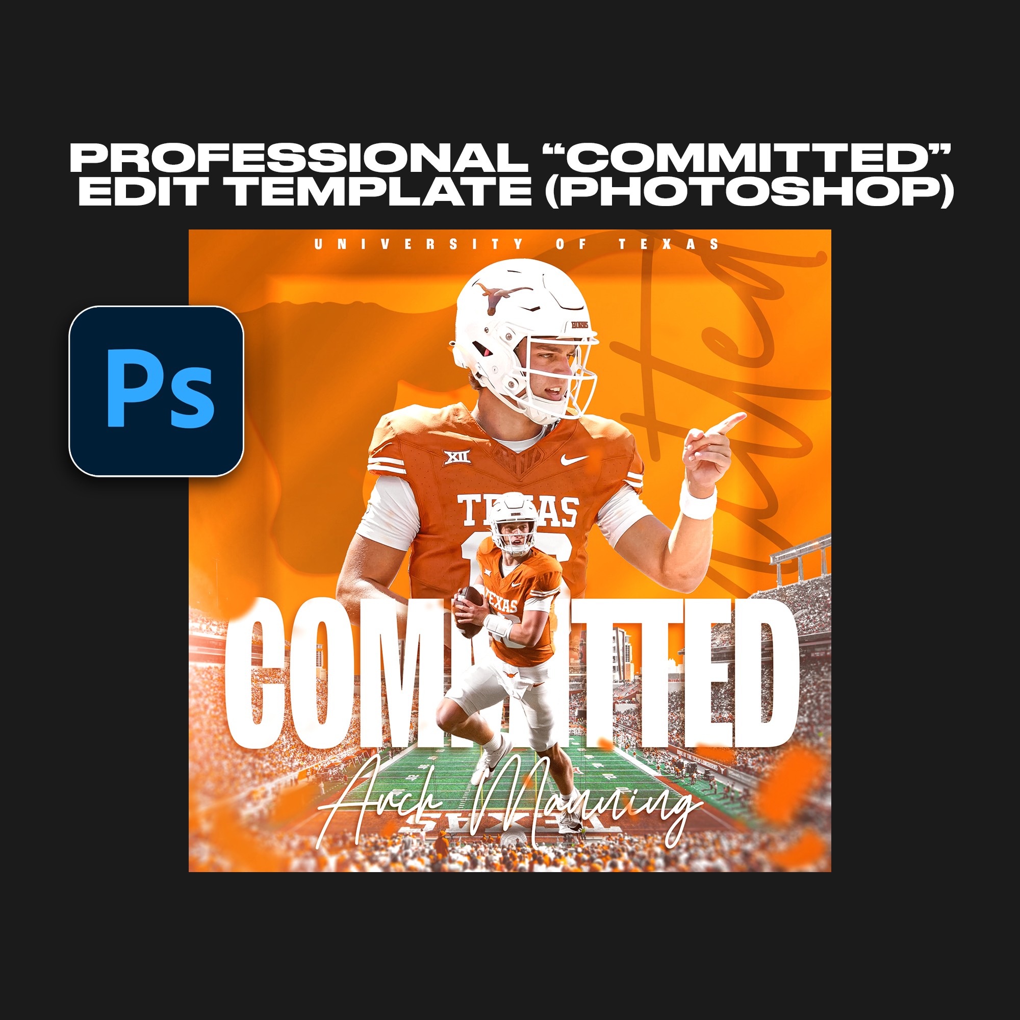 Football Photoshop Committed Graphic - Customizable Template preview image.