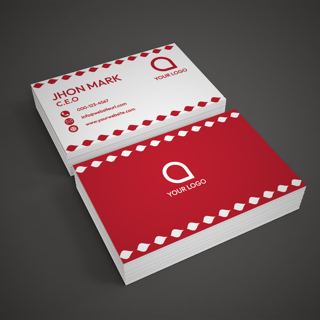 Simple and Elegant Red and White Business Card Template preview image.