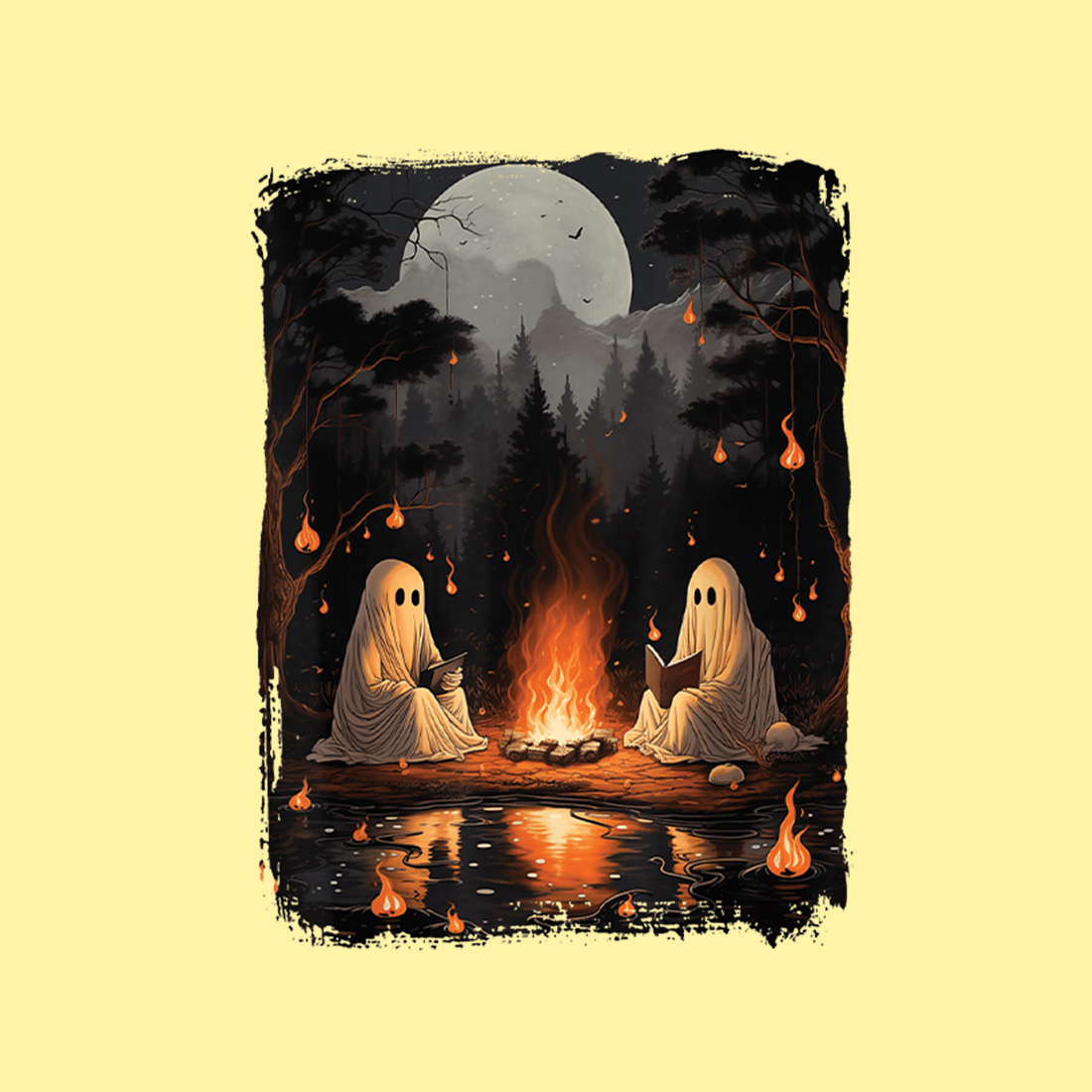 Retro Ghost Book Reading Camping Gothic Halloween Teachers Shirt preview image.