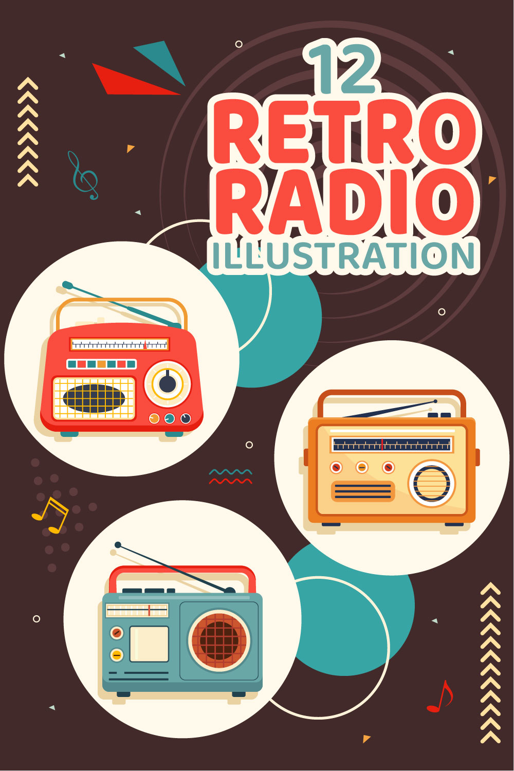 12 Retro Radio Illustration pinterest preview image.