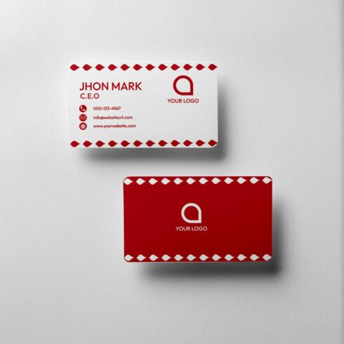 Simple and Elegant Red and White Business Card Template cover image.