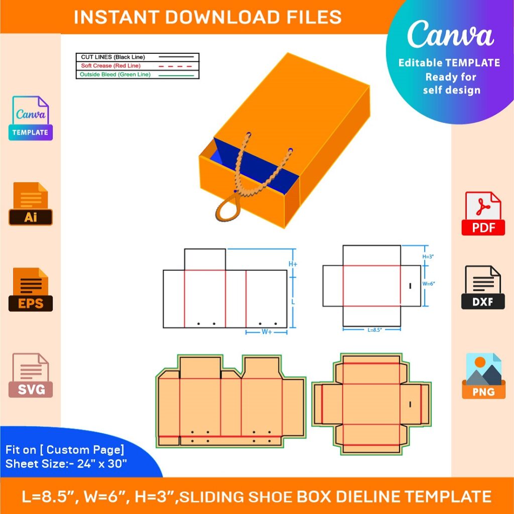 Mini Shoe Box, Favor Gift Box Dieline Template SVG, Ai, EPS, PDF, JPG ...