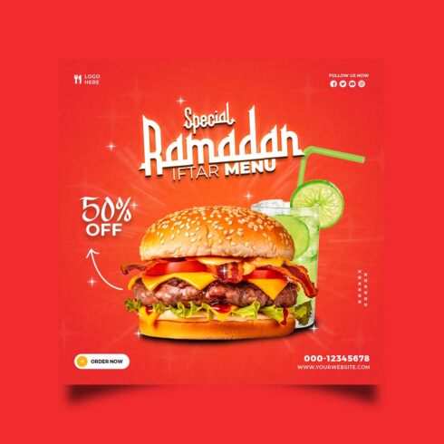 Food social media promotion and instagram banner post design cover image.