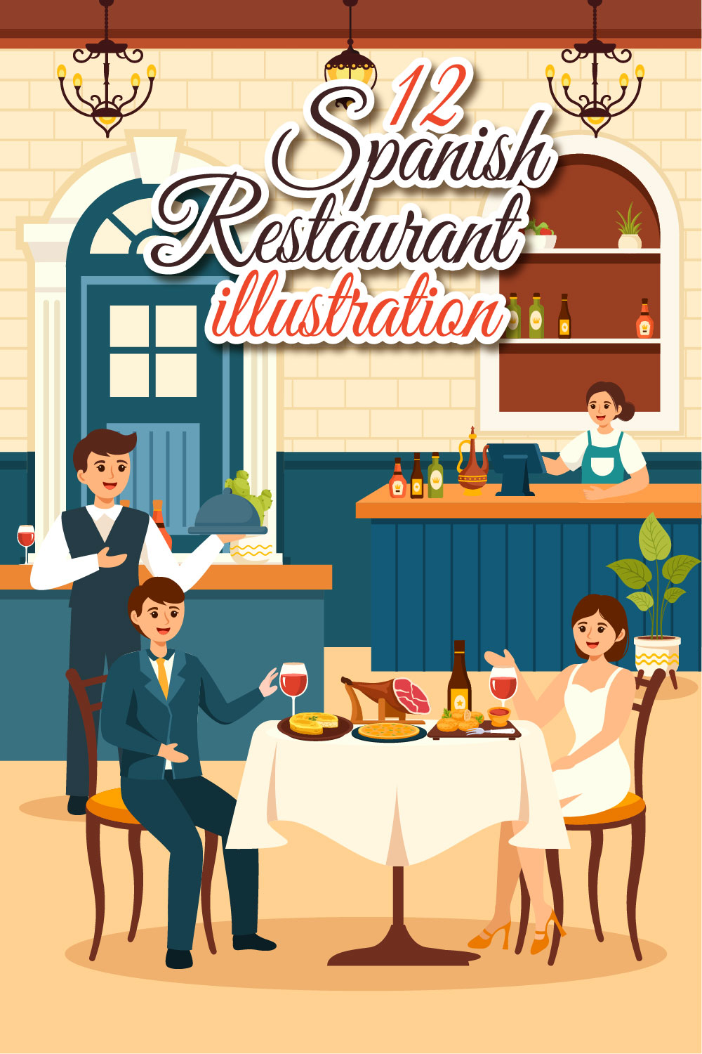 12 Spanish Restaurant Illustration pinterest preview image.