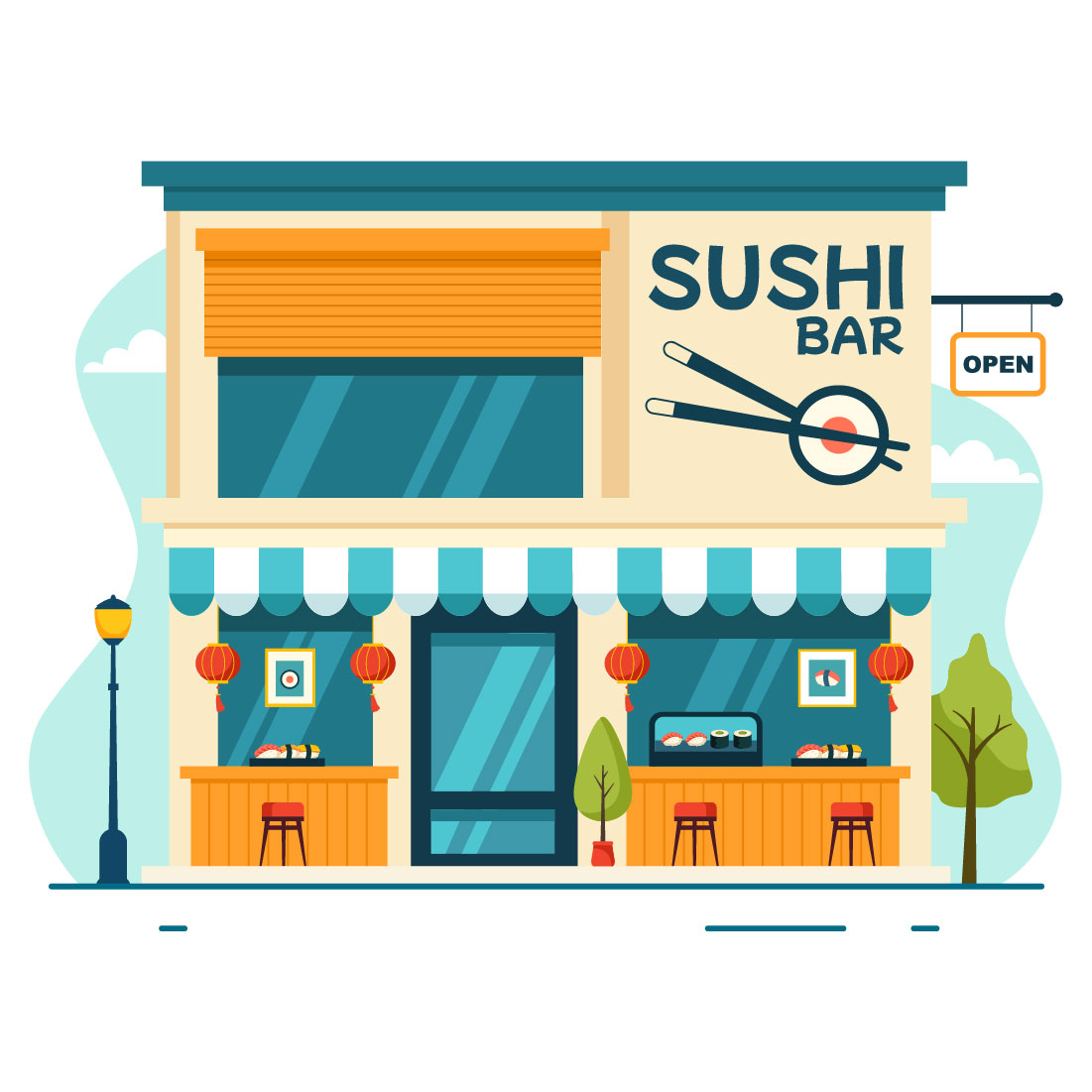 12 Sushi Bar Illustration preview image.