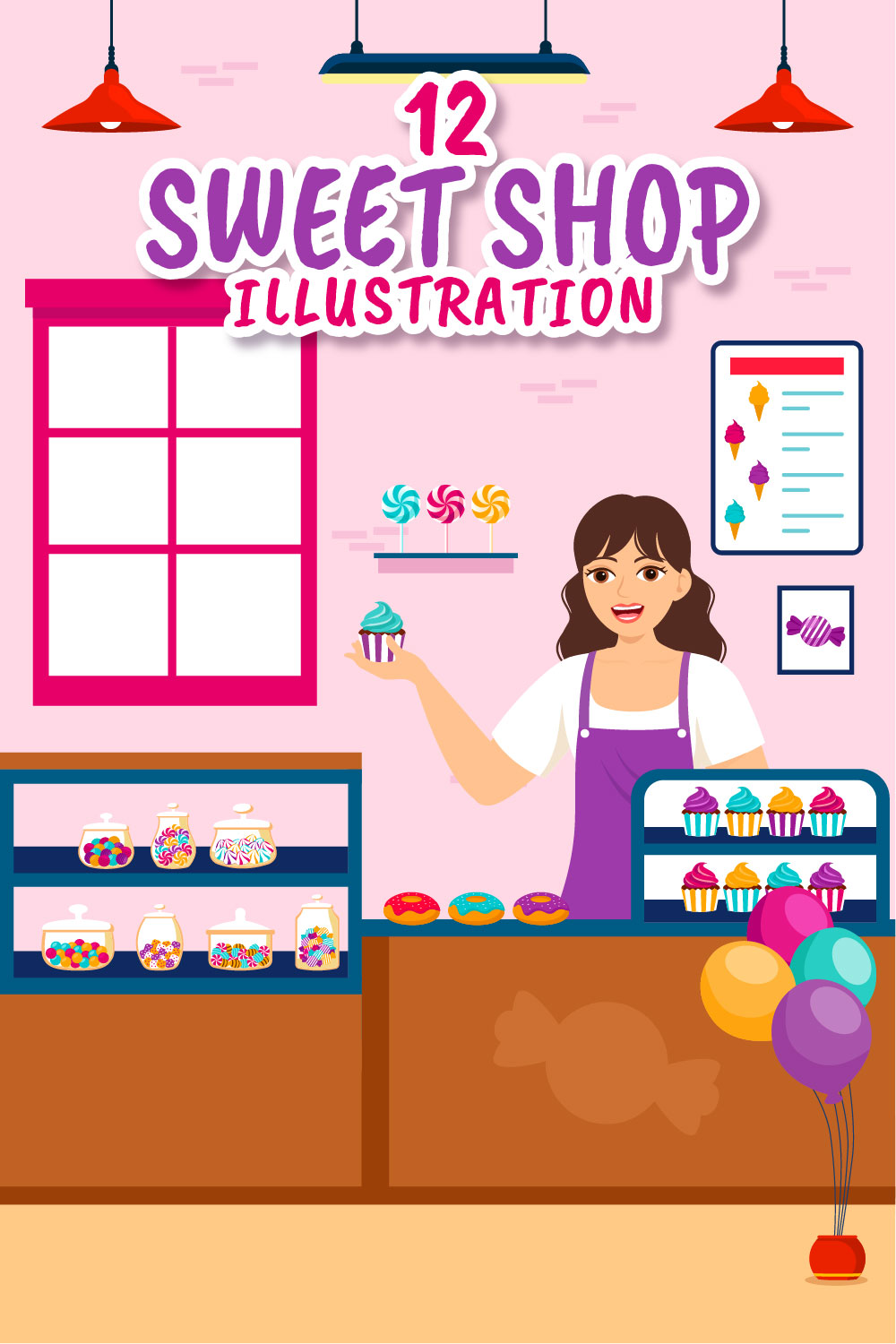 12 Sweet Shop Illustration pinterest preview image.