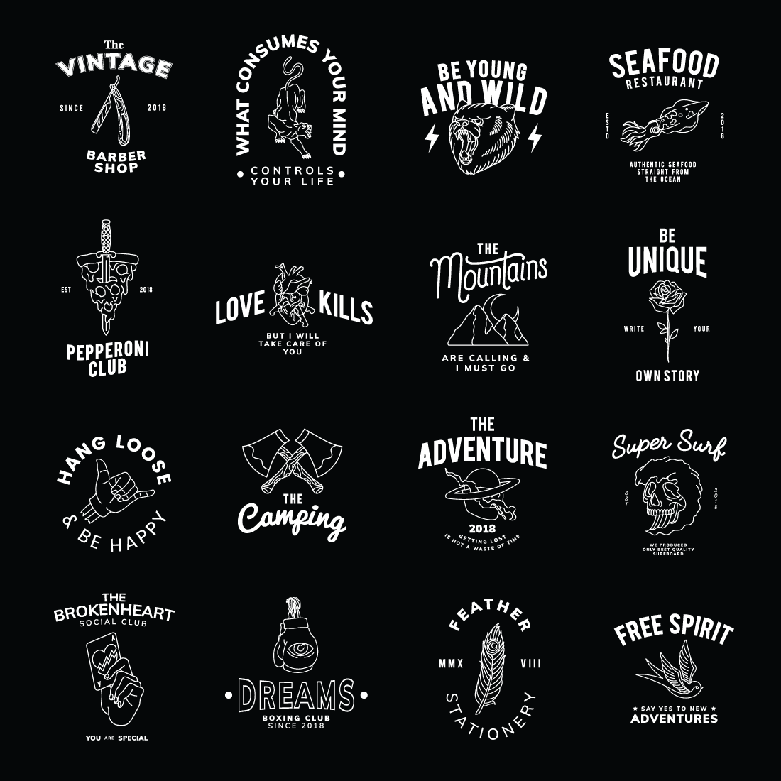 16 unique typography t shirts design and Set of vintage badges design vector 0nly 9 $ preview image.