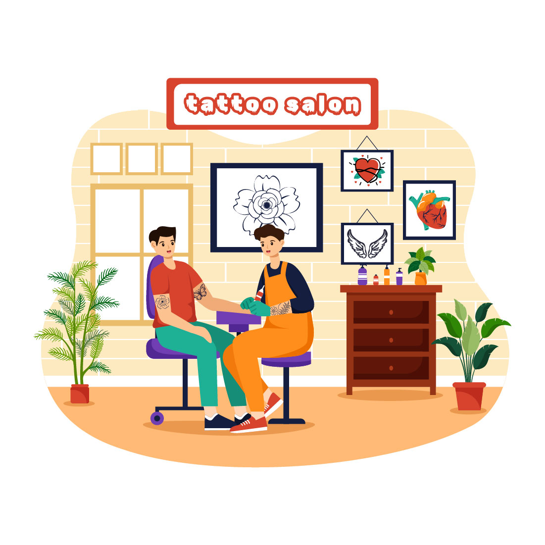 9 Tattoo Salon Illustration cover image.