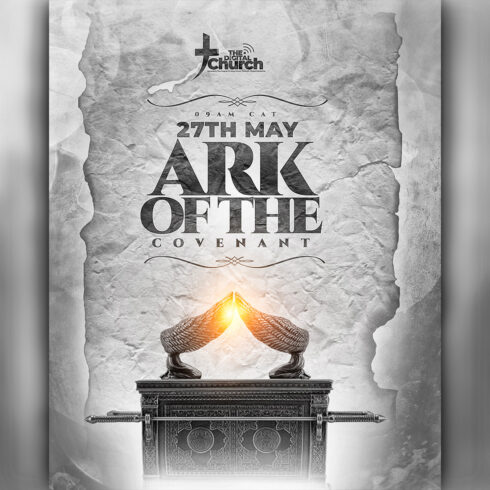 The Ark of the Covenant church flyer cover image.