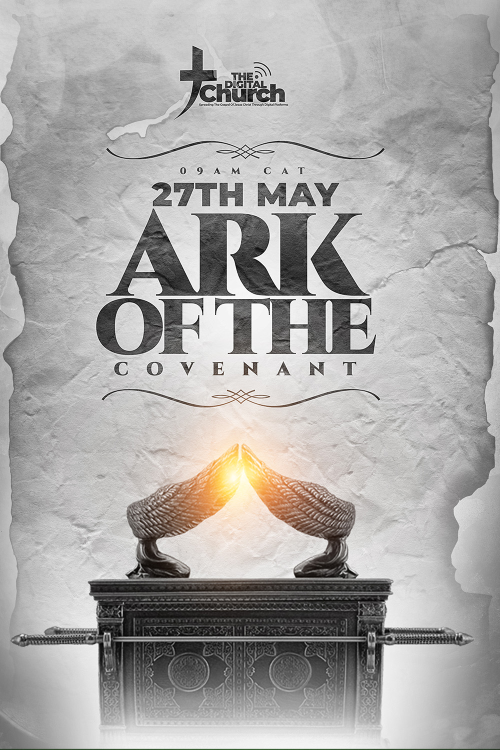 The Ark of the Covenant church flyer pinterest preview image.