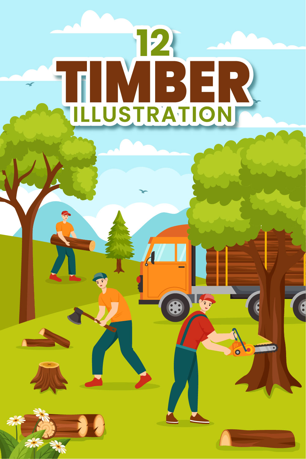 12 Timber Illustration pinterest preview image.