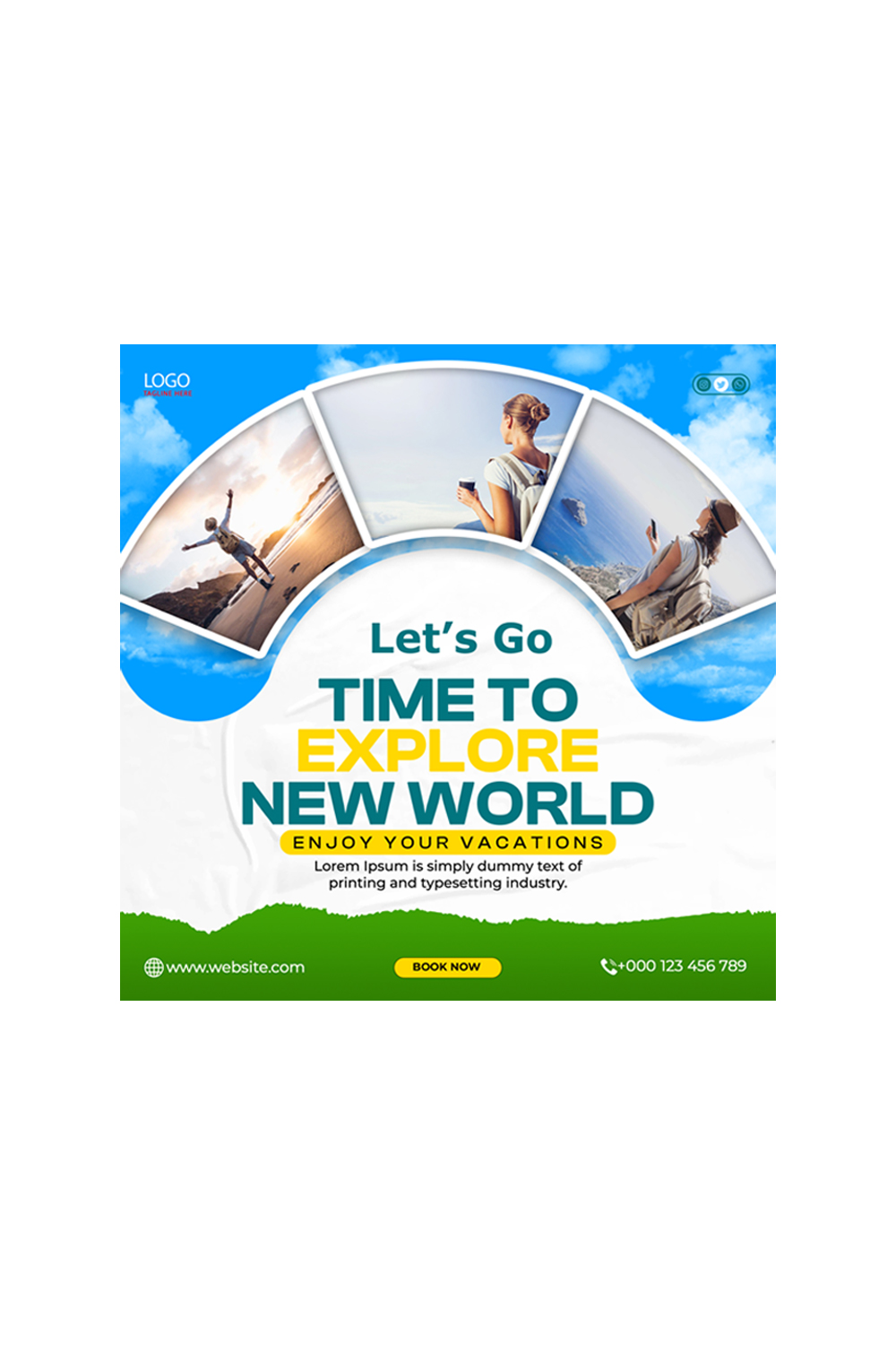 Flyer Design time to world vacations pinterest preview image.