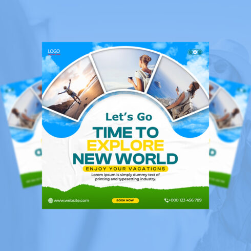 Flyer Design time to world vacations cover image.