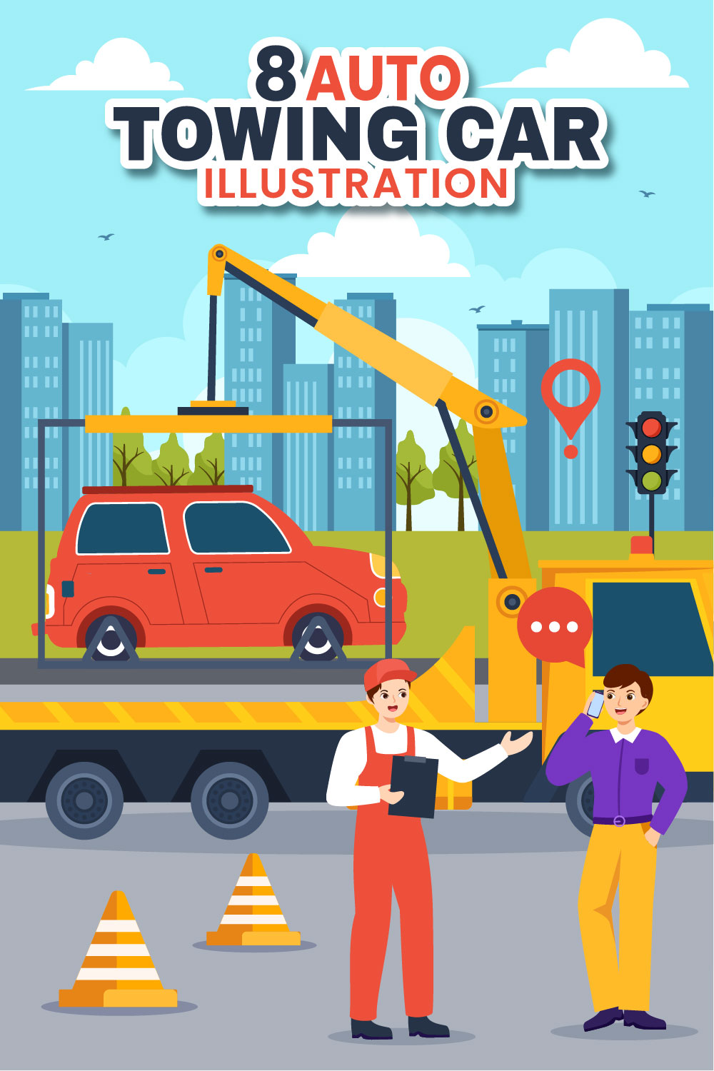 8 Auto Towing Car Illustration pinterest preview image.