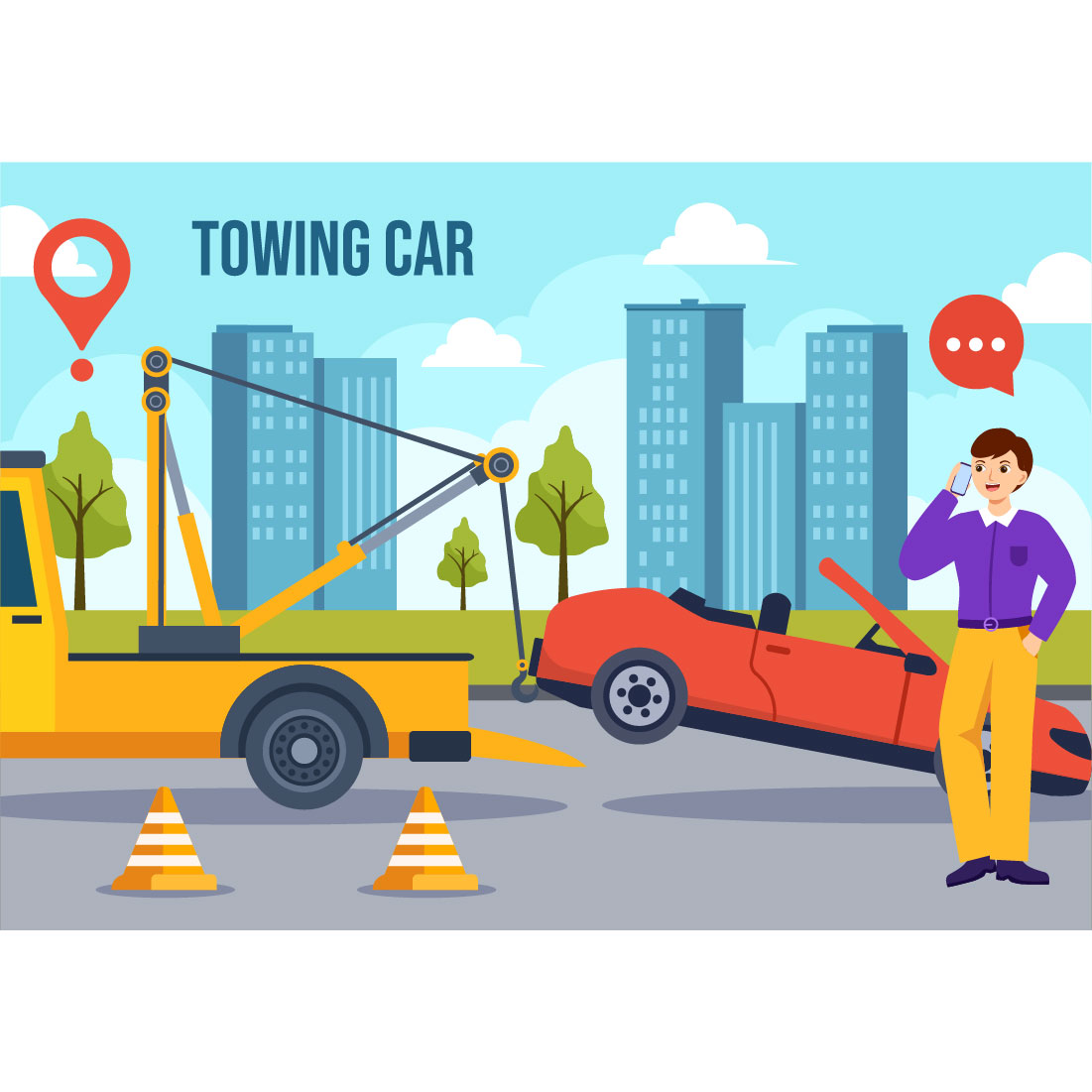 8 Auto Towing Car Illustration preview image.