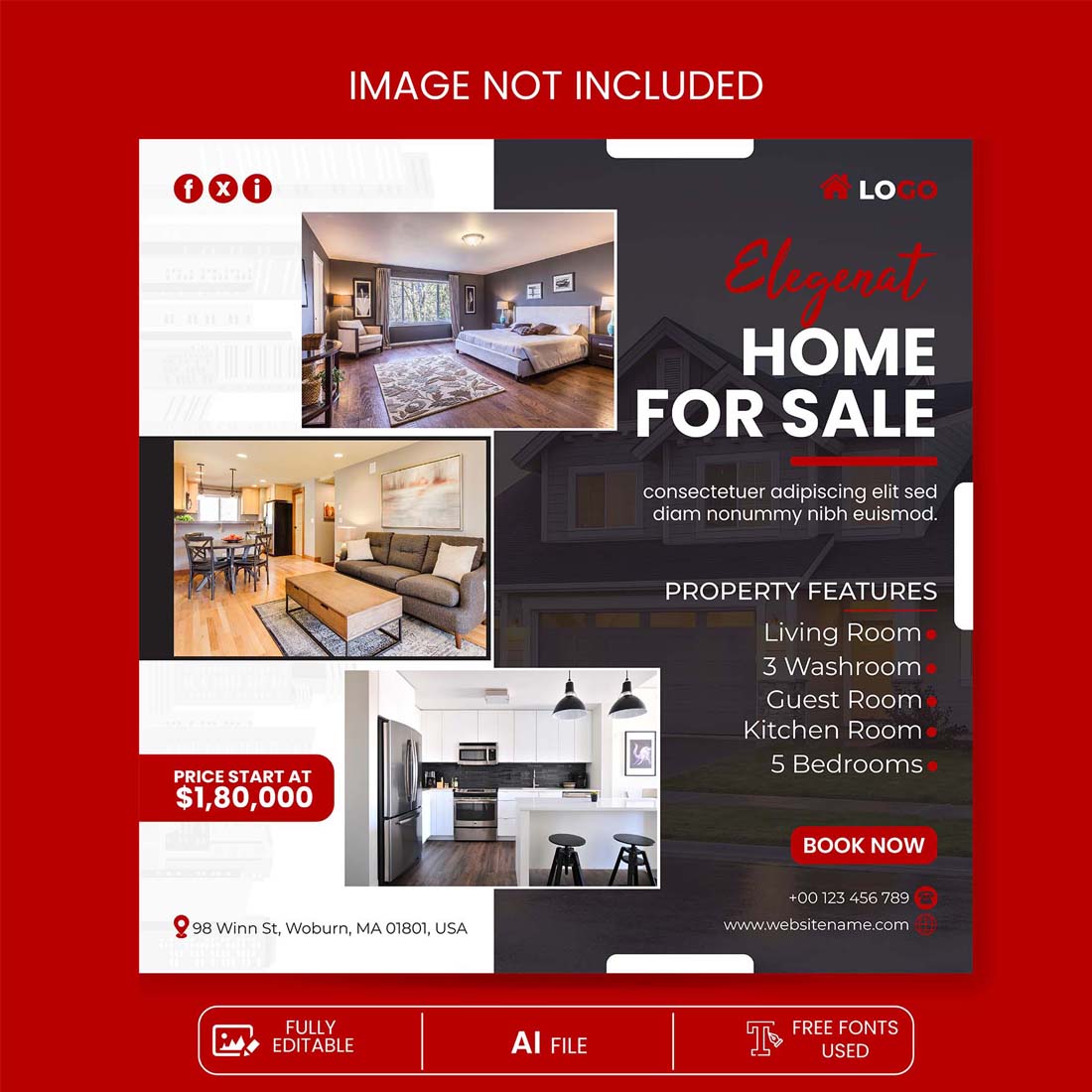 Real estate social media banner preview image.