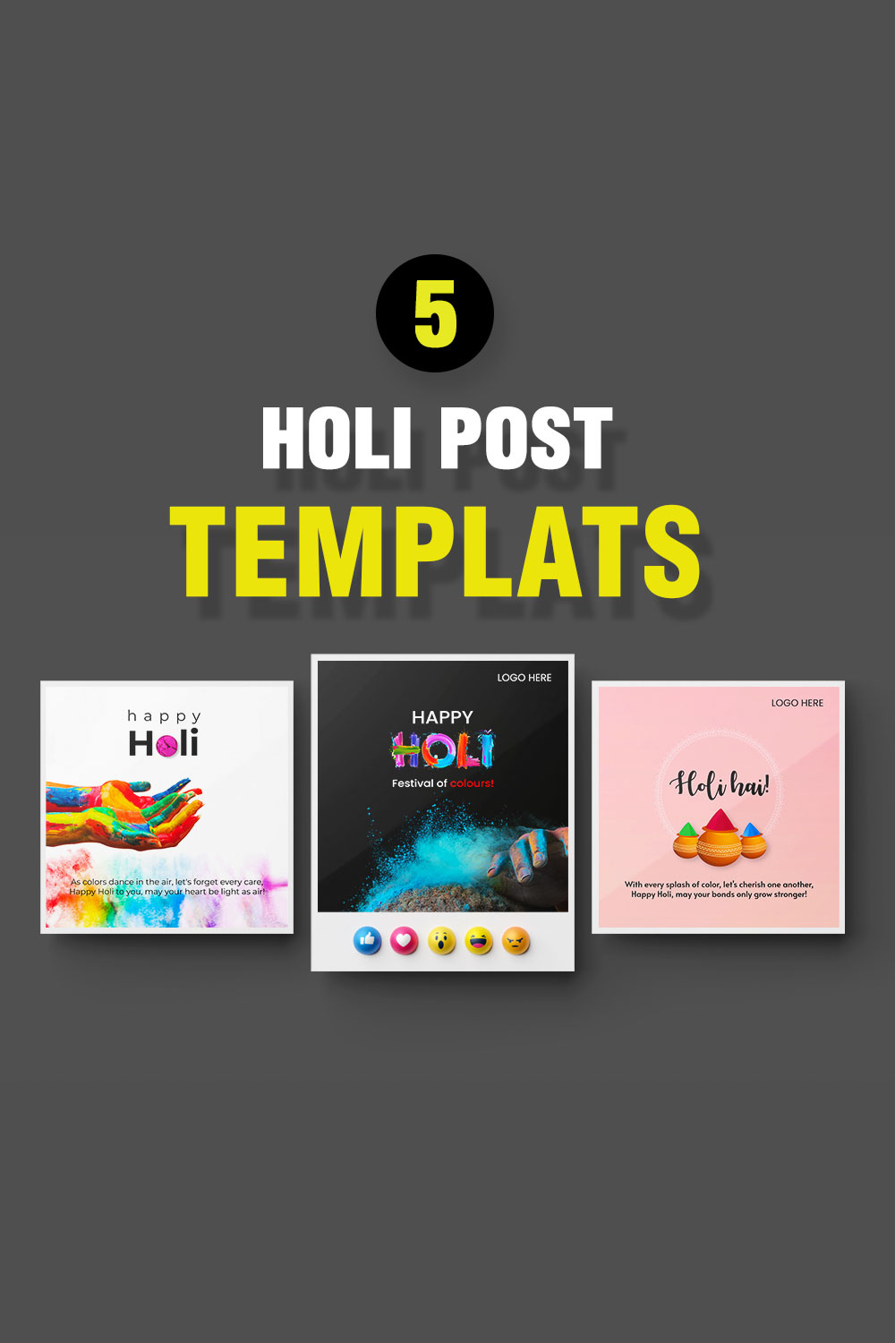 Holi Post Templets pinterest preview image.