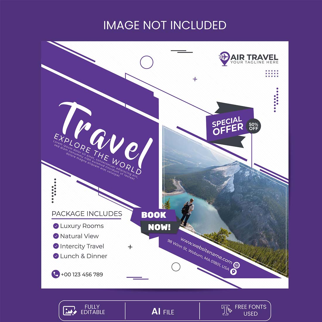 Travel Agency Social Media Post preview image.