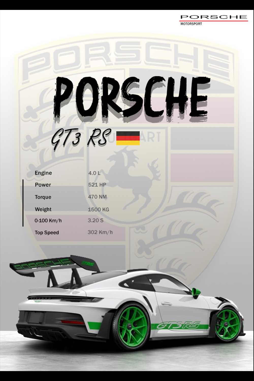 Porsche GT3 RS Poster Design Templet pinterest preview image.