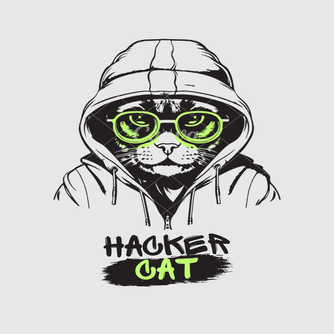 Hacker Cat T-shirt design preview image.