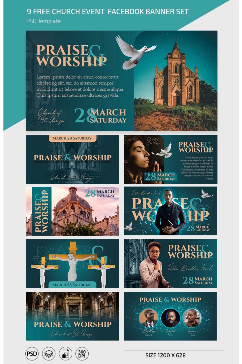 CHURCH EVENT FACEBOOK BANNER SET IN PSD pinterest preview image.