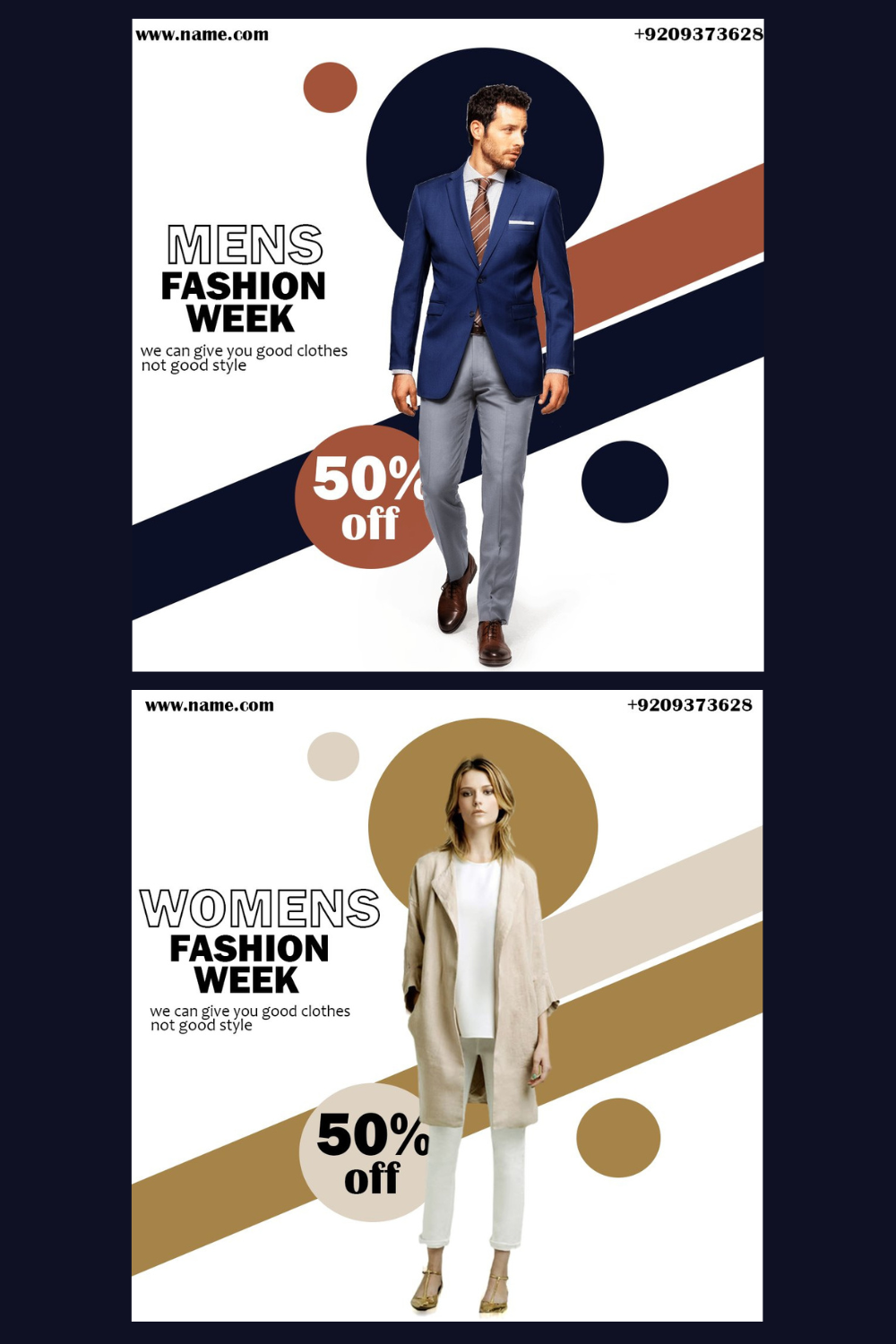 Mens And Womens Fashion Week Instagram Post And Banner pinterest preview image.