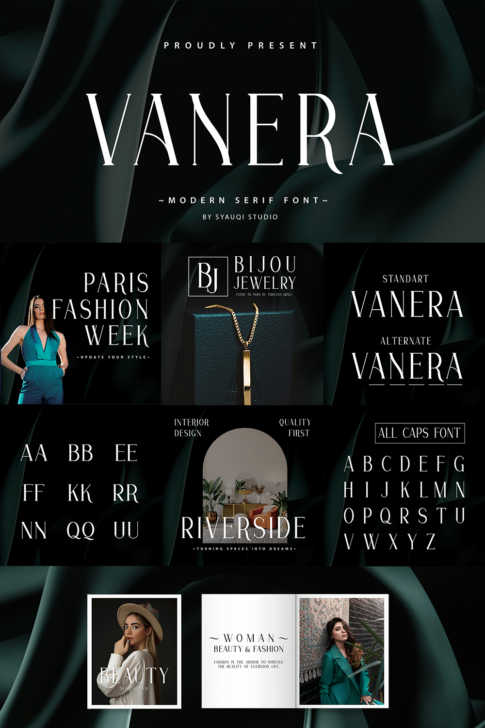 Vanera - Modern Serif Font pinterest preview image.