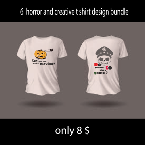 6 horror t shirt design bundle cover image.