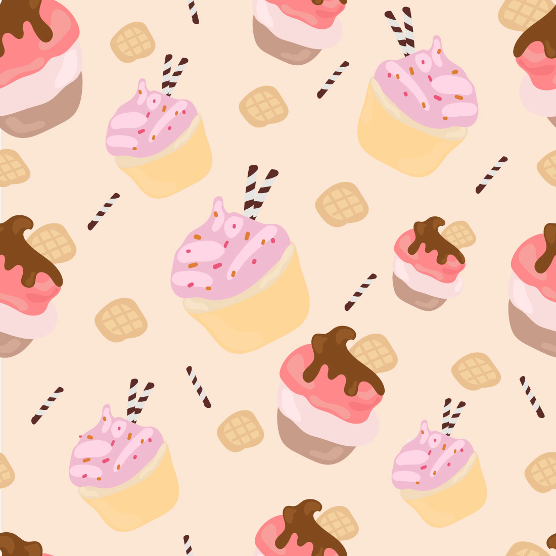 Waffle Cupcake Seamless Pattern preview image.