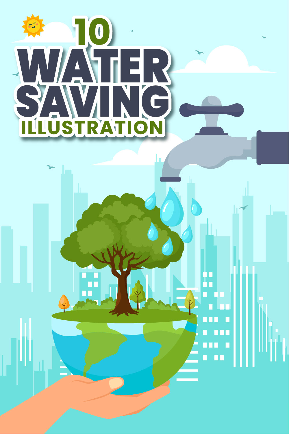 10 Water Saving Illustration pinterest preview image.