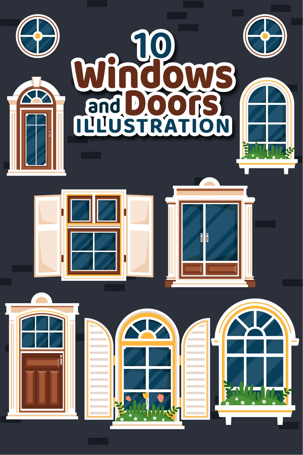10 Doors and Windows illustration pinterest preview image.