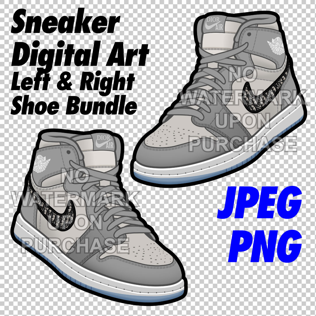 Air Jordan 1 Dior JPEG PNG left and right shoe bundle cover image.