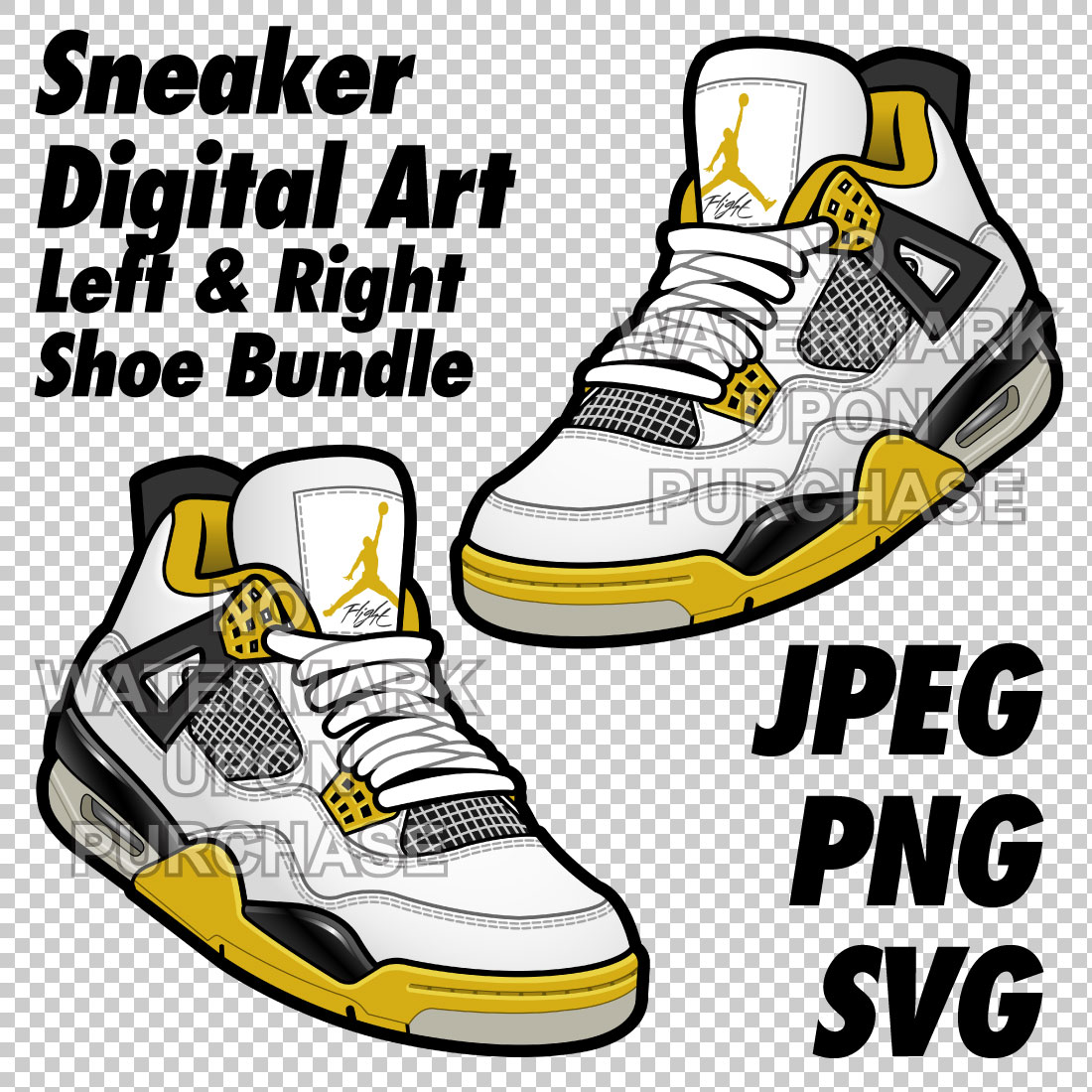 Air Jordan 4 Vivid Sulfur JPEG PNG SVG Sneaker Art Left & Right Shoe Bundle Digital Download cover image.