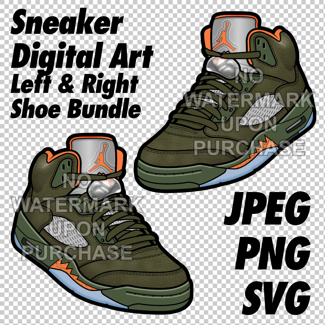 Air Jordan 5 Olive JPEG PNG SVG right & left shoe bundle cover image.