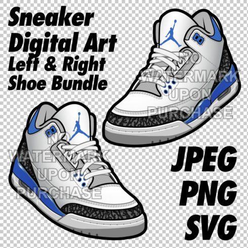 Air Jordan 3 Racer Blue JPEG PNG SVG right & left shoe bundle cover image.