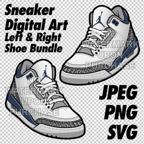 Air Jordan 3 Midnight Navy White JPEG PNG SVG right & left shoe bundle cover image.