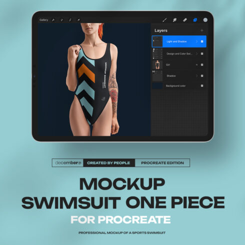 6 Mockups of a One Piece Sports Women's Swimsuit for Procreate on iPad cover image.