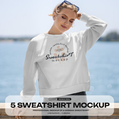 5 Mockups of Sweatshirts on the Girl on the Lake cover image.