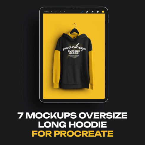 7 Mockups Oversize Long Hoodies For Procreate on iPad cover image.