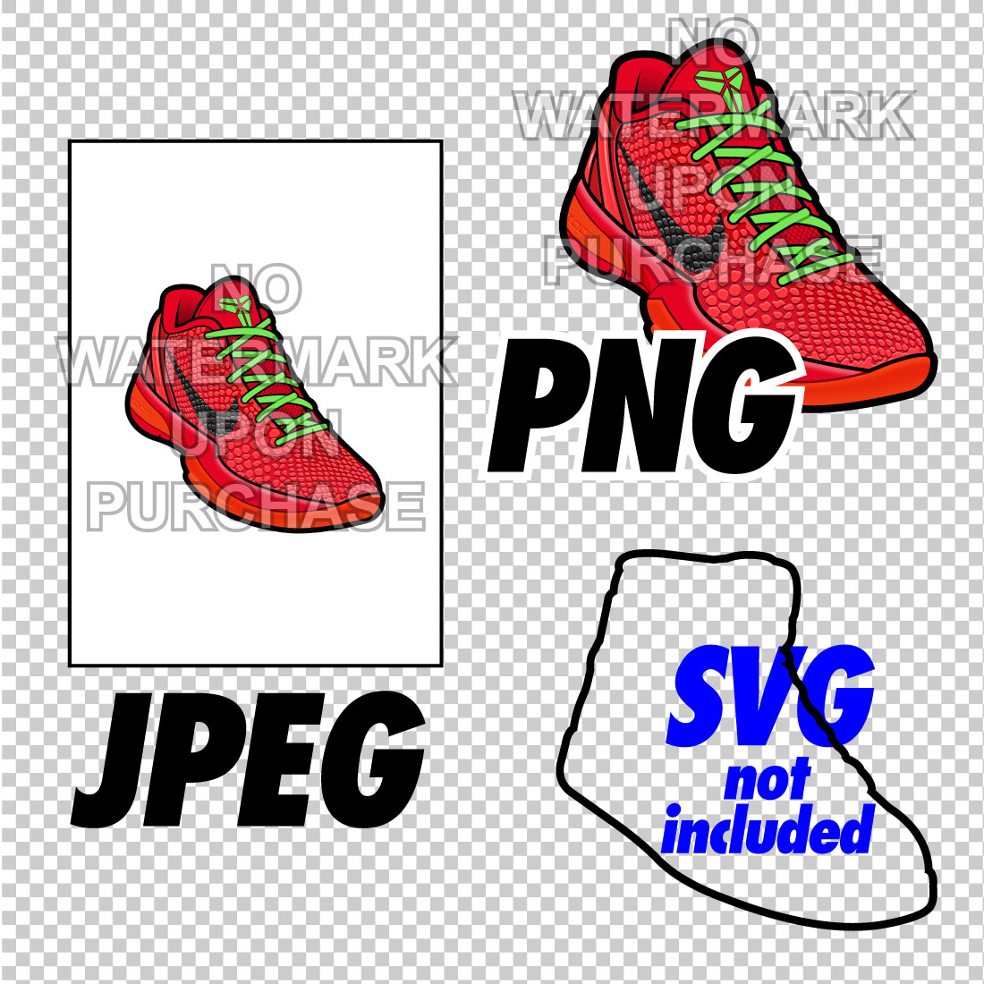 Kobe 6 Reverse Grinch JPEG PNG right & left shoe bundle sneaker art preview image.
