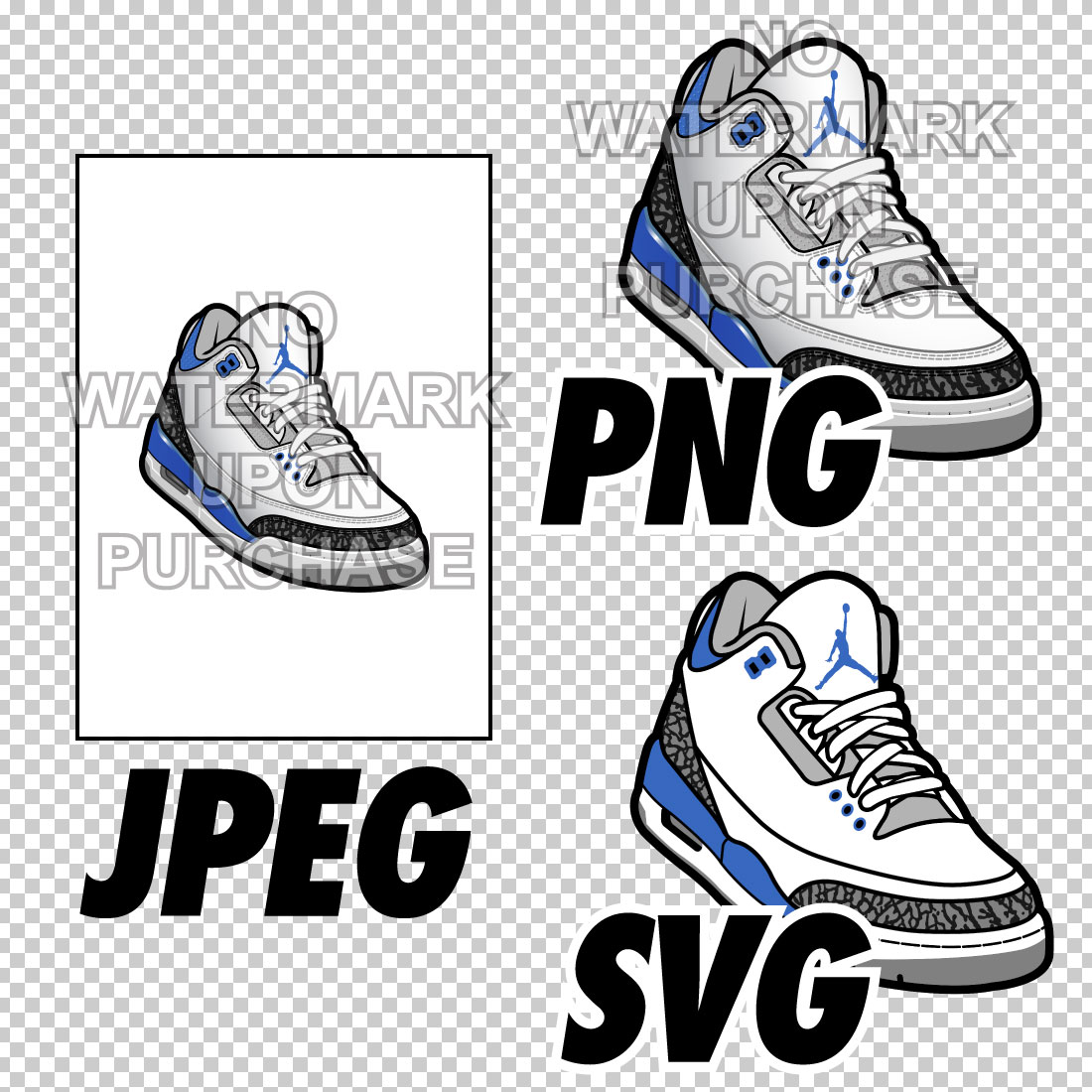 Air Jordan 3 Racer Blue JPEG PNG SVG right & left shoe bundle preview image.