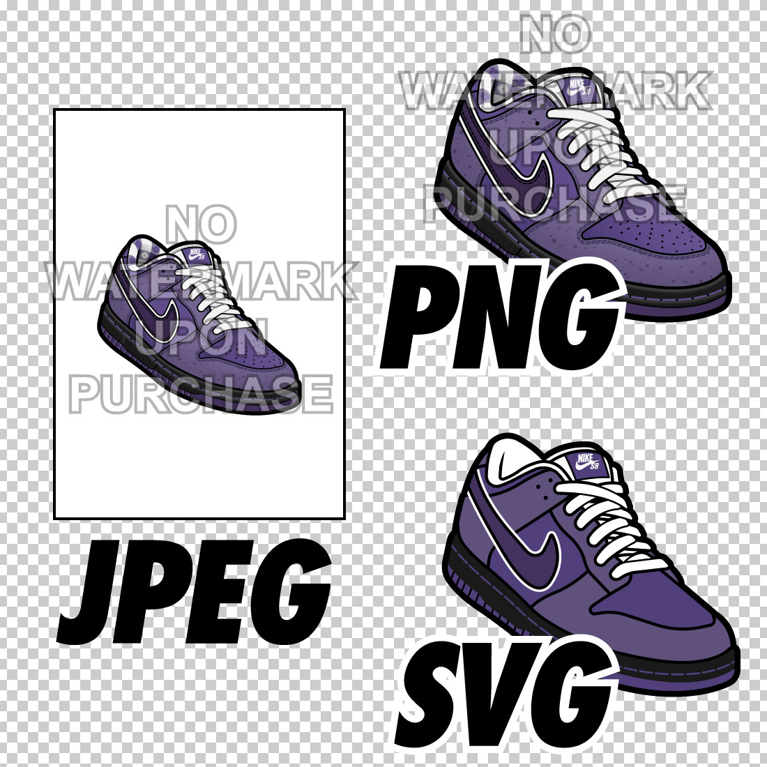 Dunk Low Purple Lobster JPEG PNG SVG Left & Right Shoe Bundle digital download preview image.