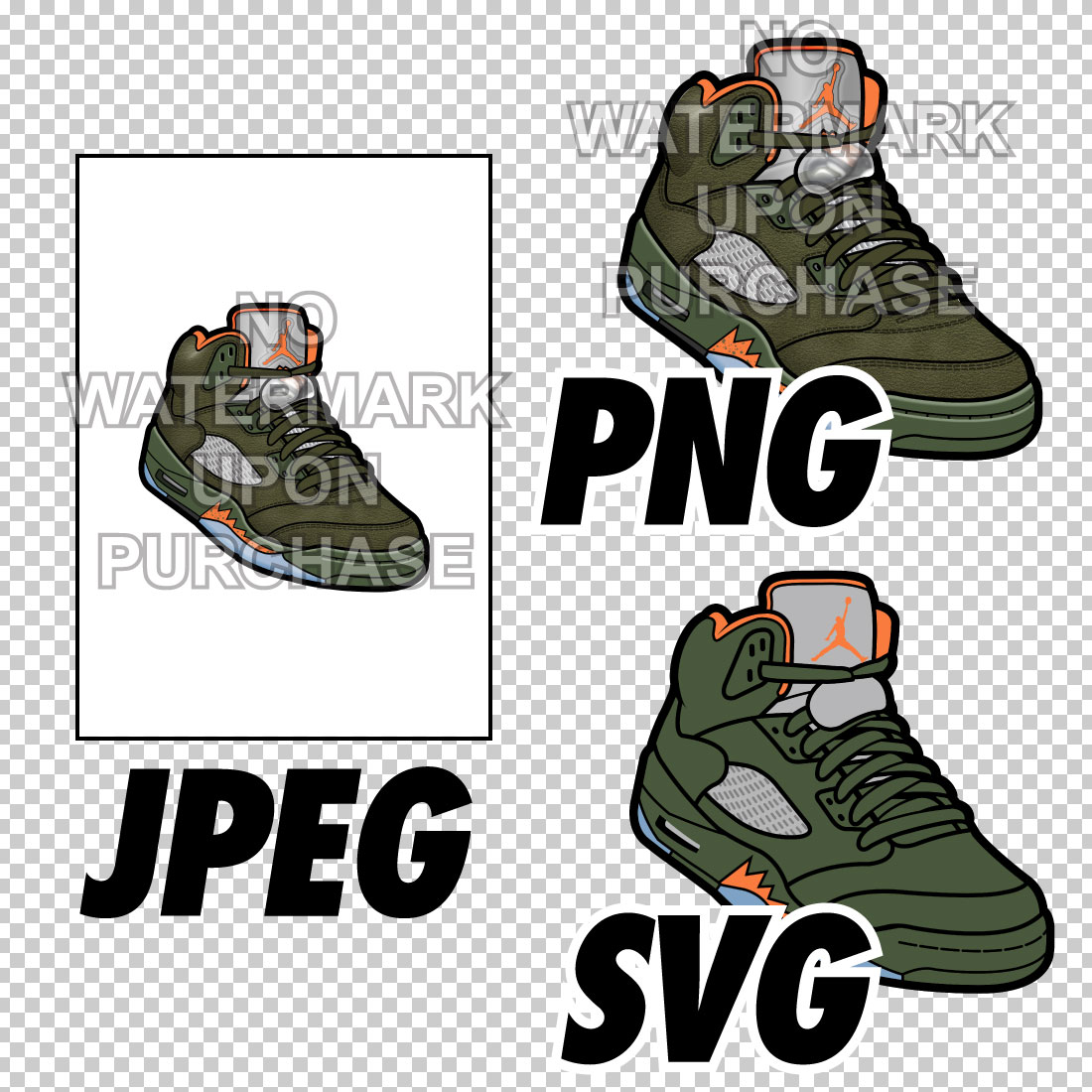 Air Jordan 5 Olive JPEG PNG SVG right & left shoe bundle preview image.