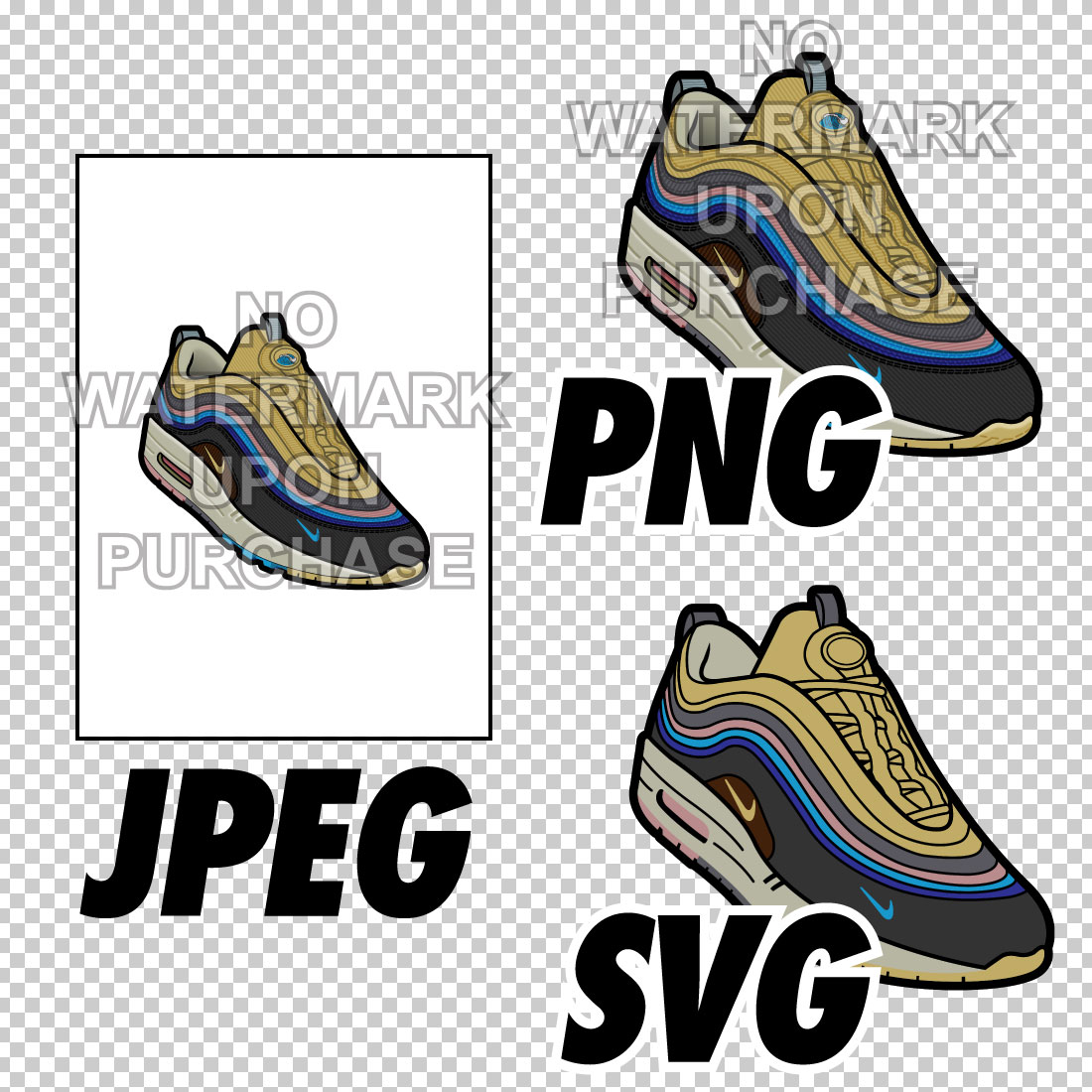Air Max 1-97 Sean Wotherspoon JPEG PNG SVG Left & Right shoe bundle digital download preview image.