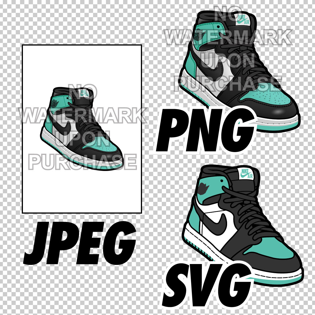 Air Jordan 1 Green Glow JPEG PNG SVG right & left shoe bundle preview image.
