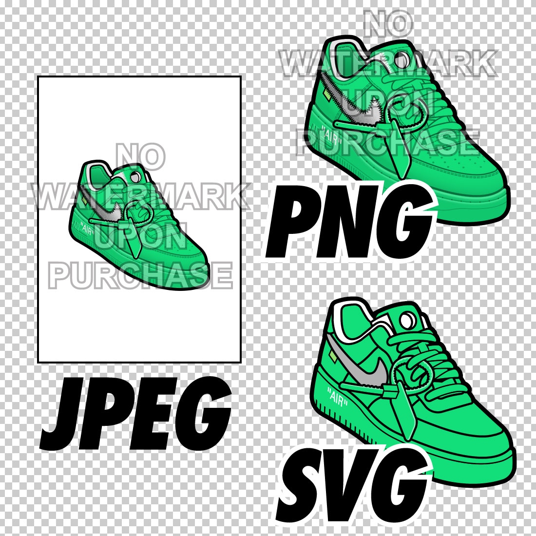 Air Force 1 Off White Green Left & Right shoe bundle JPEG PNG SVG digital download preview image.