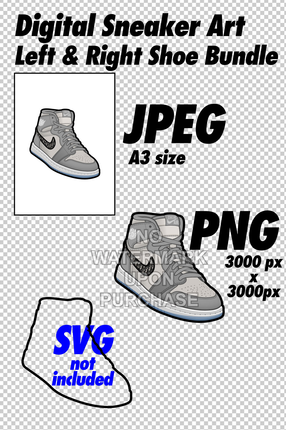 Air Jordan 1 Dior JPEG PNG left and right shoe bundle pinterest preview image.