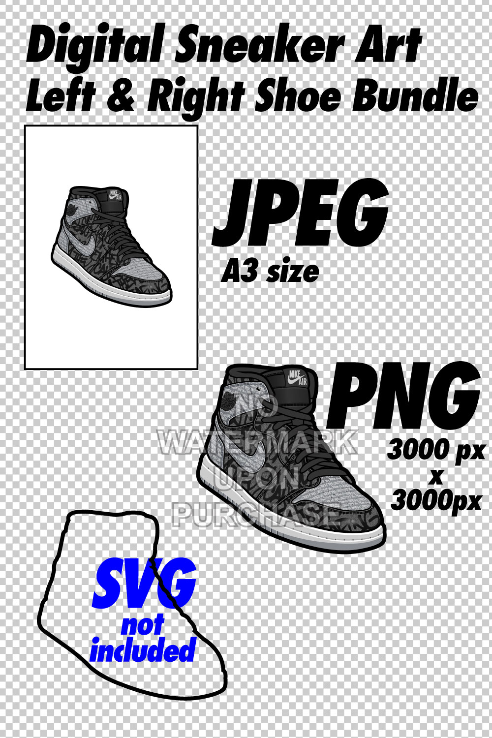 Air Jordan 1 Rebellionaire JPEG PNG Left & Right shoe digital download pinterest preview image.